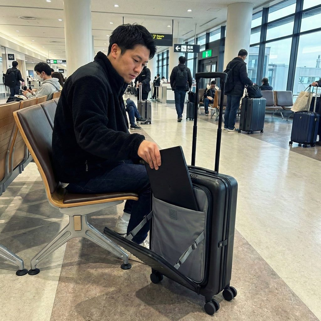 MORFU 可変式スマートスーツケース　ブラック　空港　フロントポケット